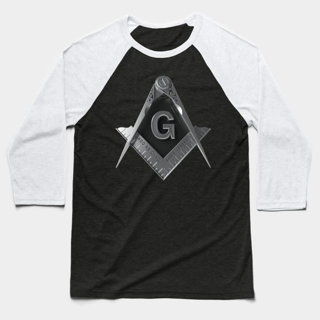 Silver Square & Compass Masonic Freemason Baseball T-Shirt by Master Mason Made